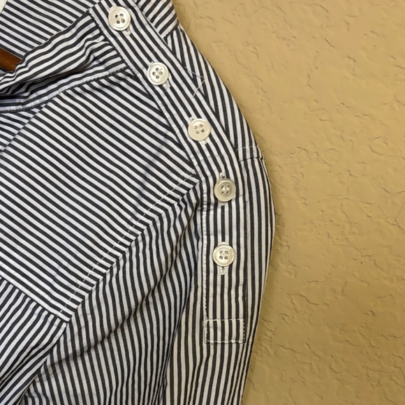 J. Crew Blue and White Striped Button-Shoulder Long Sleeve Top - Picture 3 of 5